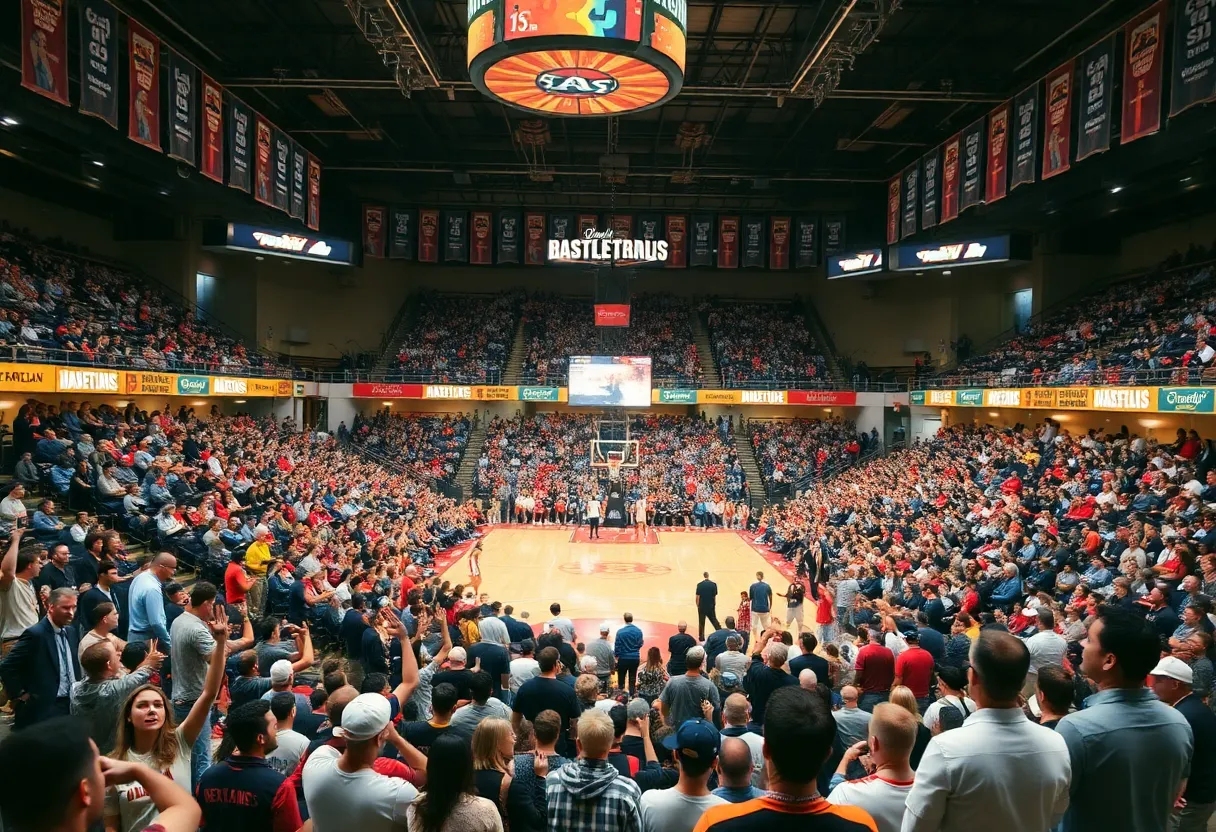 Fans cheering at the Houston Cougars vs Syracuse Orange basketball game