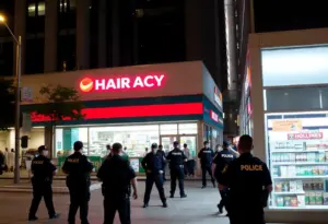 Scene of the CVS Pharmacy in downtown Houston after an officer was stabbed.