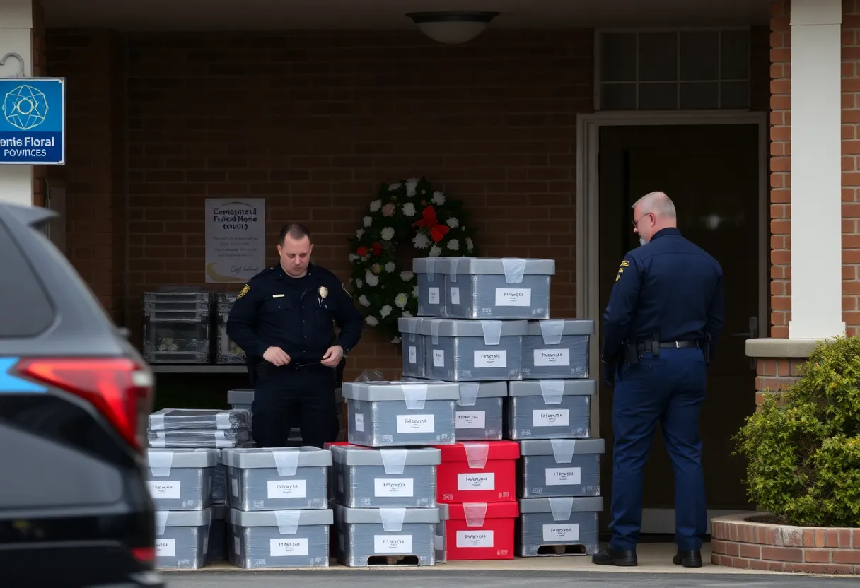 Officers conducting a search at A Community Funeral Home in Houston