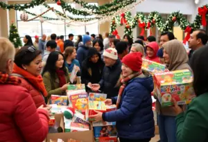 Community members participating in a holiday giving event in Houston