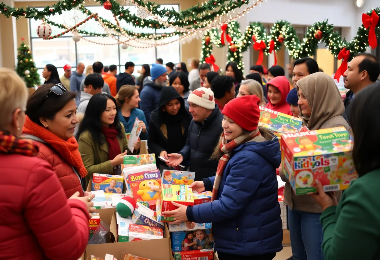Community members participating in a holiday giving event in Houston