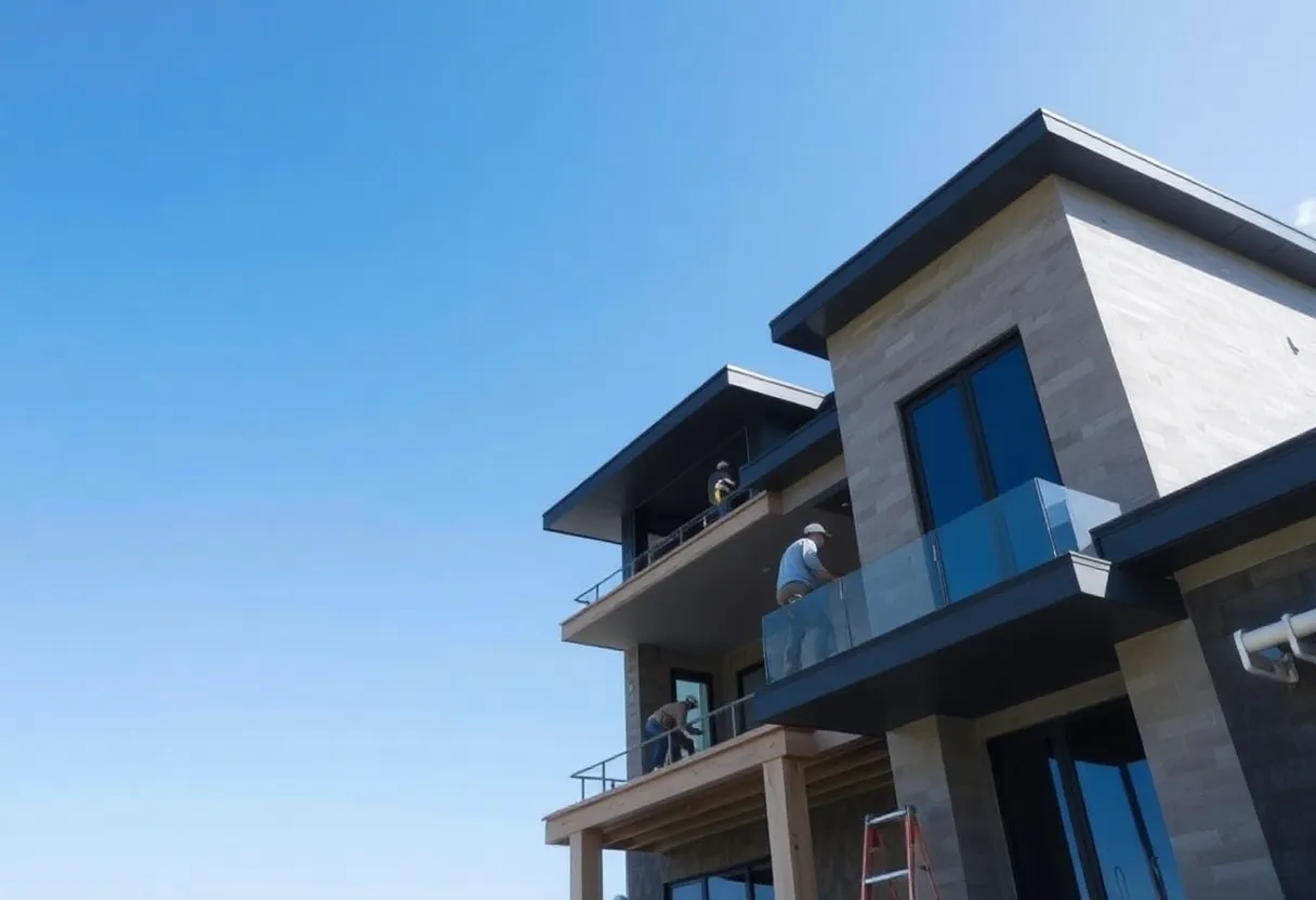 Builders working on a new home in Houston, TX