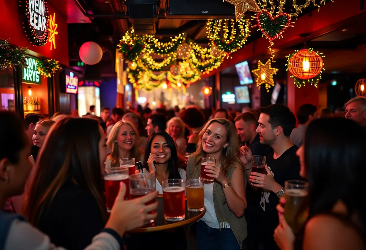 People enjoying the Houston NYE Bar Crawl at various bars