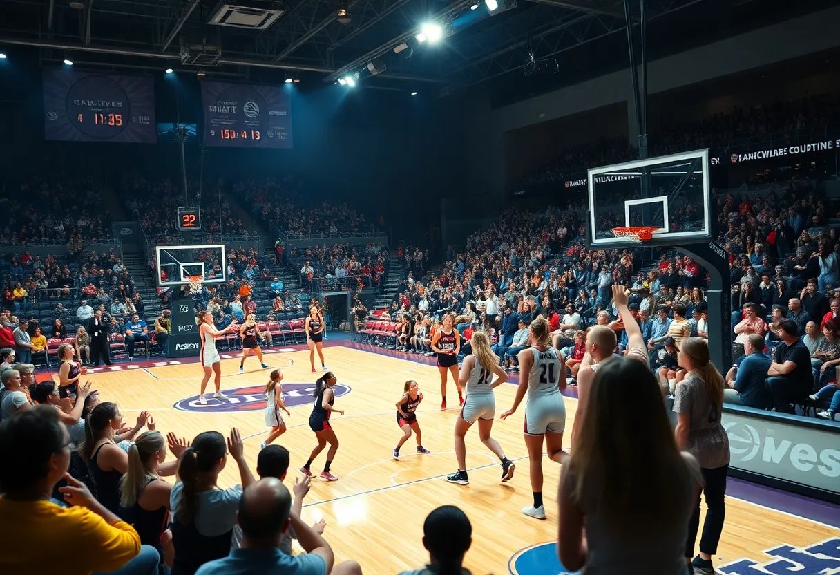 University of Houston Women's Basketball team celebrating on the court after a win.