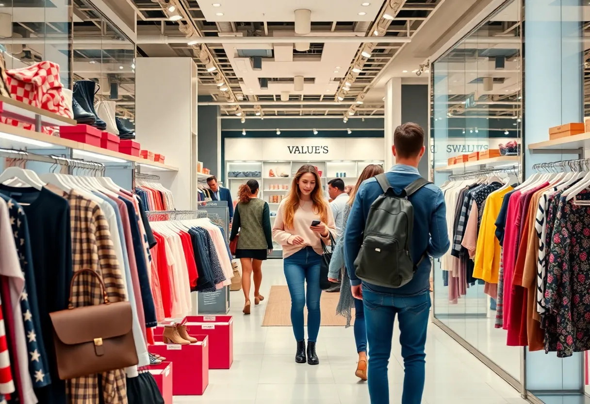 Interior view of a Kohl's store with shoppers exploring fashion selections.