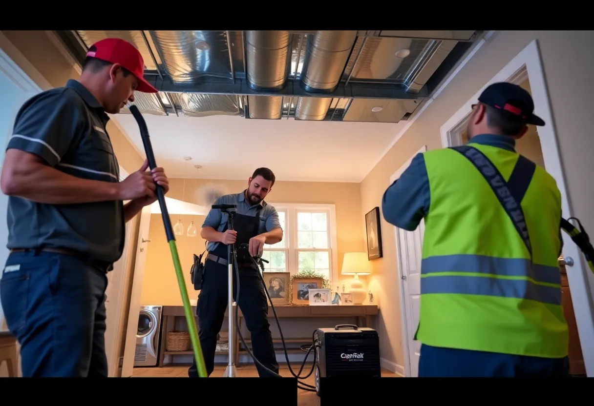 Air duct cleaning service team working indoors in Houston