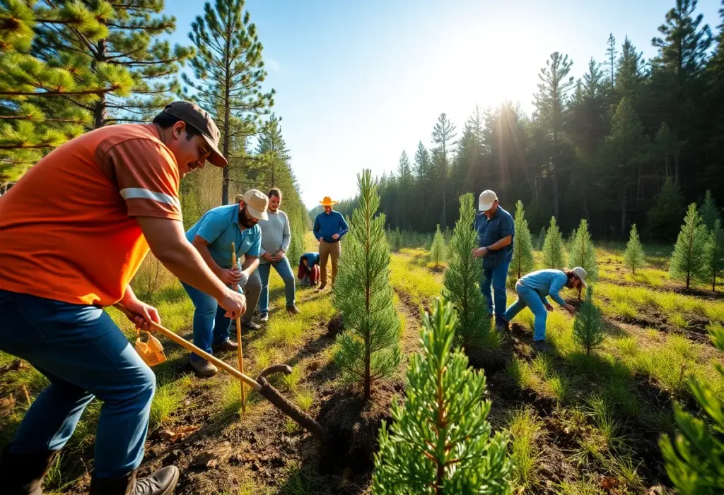 Volunteers planting longleaf pine trees at Big Thicket National Preserve