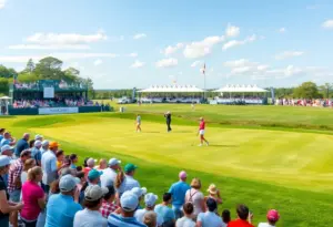 Women's golf tournament showcasing players and fans