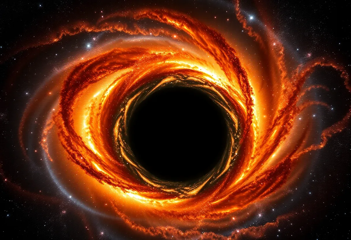 Artistic representation of a massive black hole at the center of a dwarf galaxy