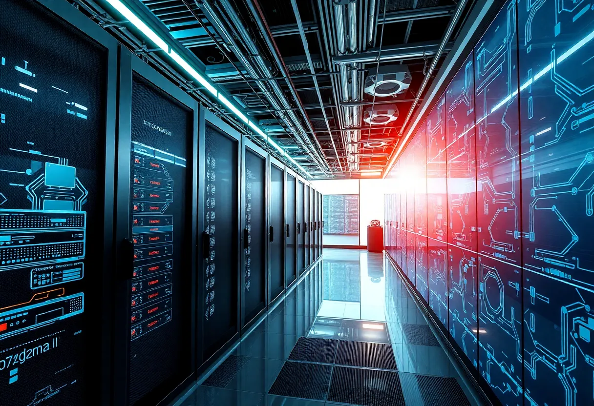 Futuristic AI data center representation showcasing collaboration in technology.