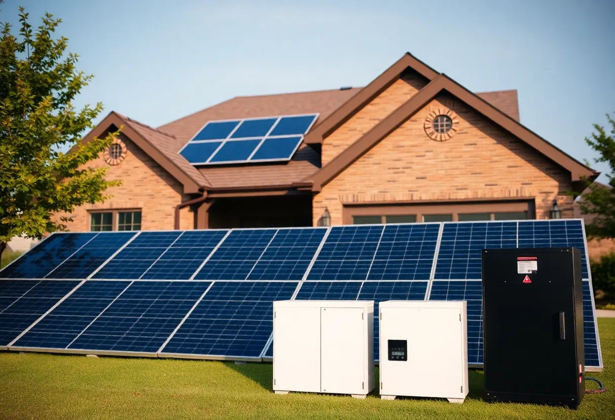 Residential home with battery storage and solar panels in Texas