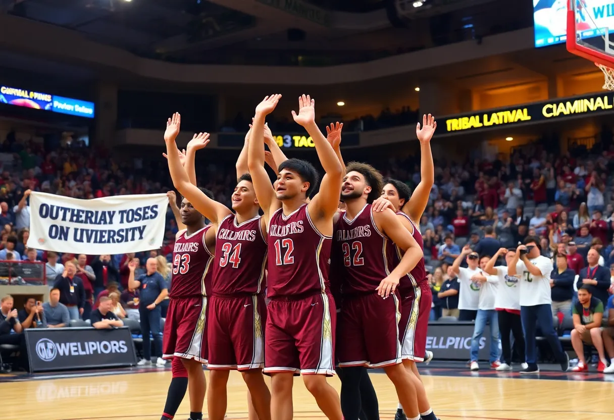 Rice University basketball team celebrating a win
