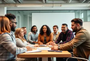 Small business owners engaged in an AI training workshop