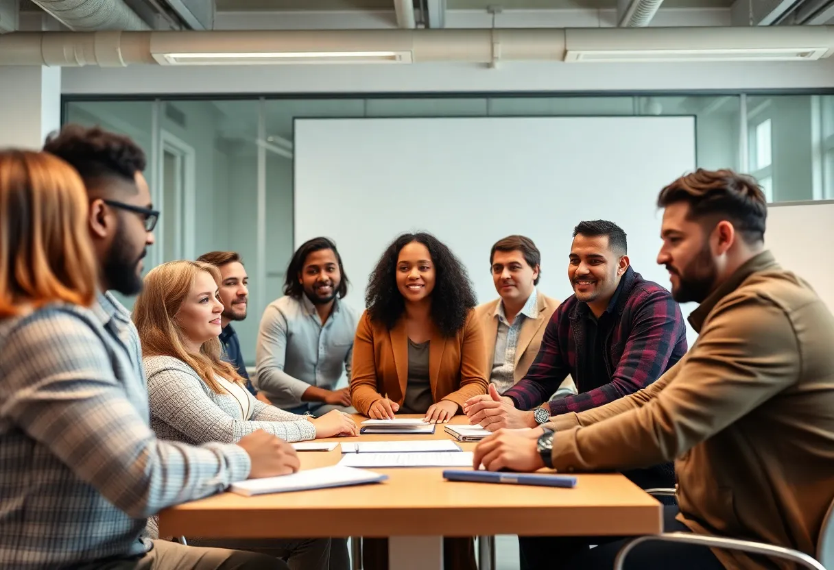 Small business owners engaged in an AI training workshop