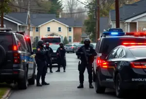 SWAT team surrounding a residence during an operation in Galveston County