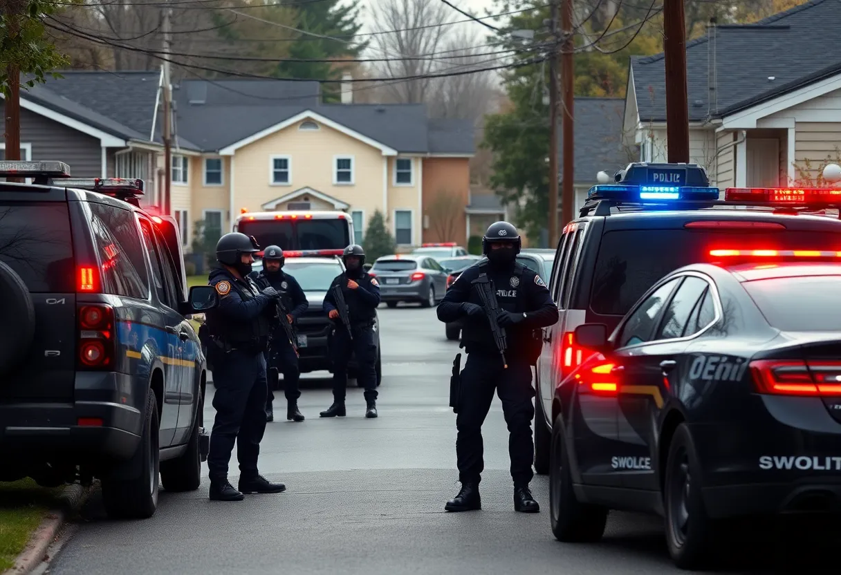 SWAT team surrounding a residence during an operation in Galveston County