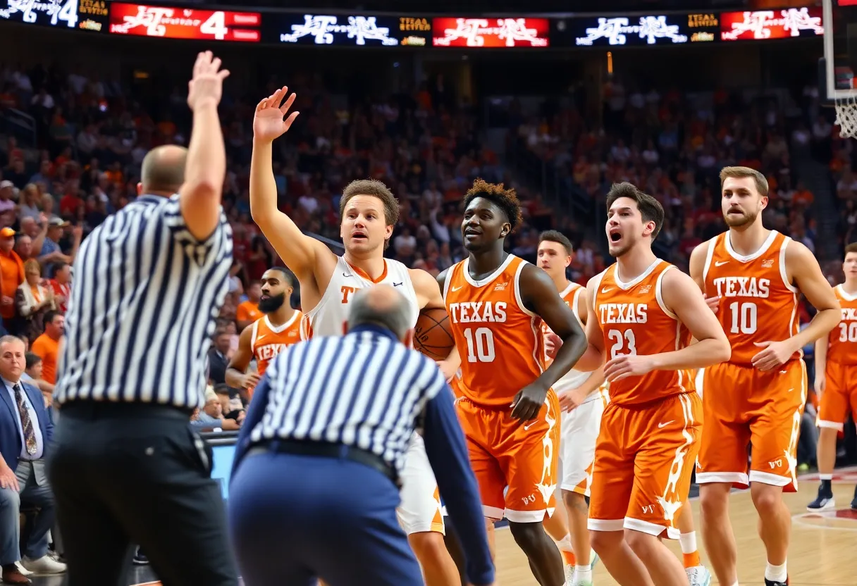 Texas Longhorns basketball team celebrating their victory against NC State
