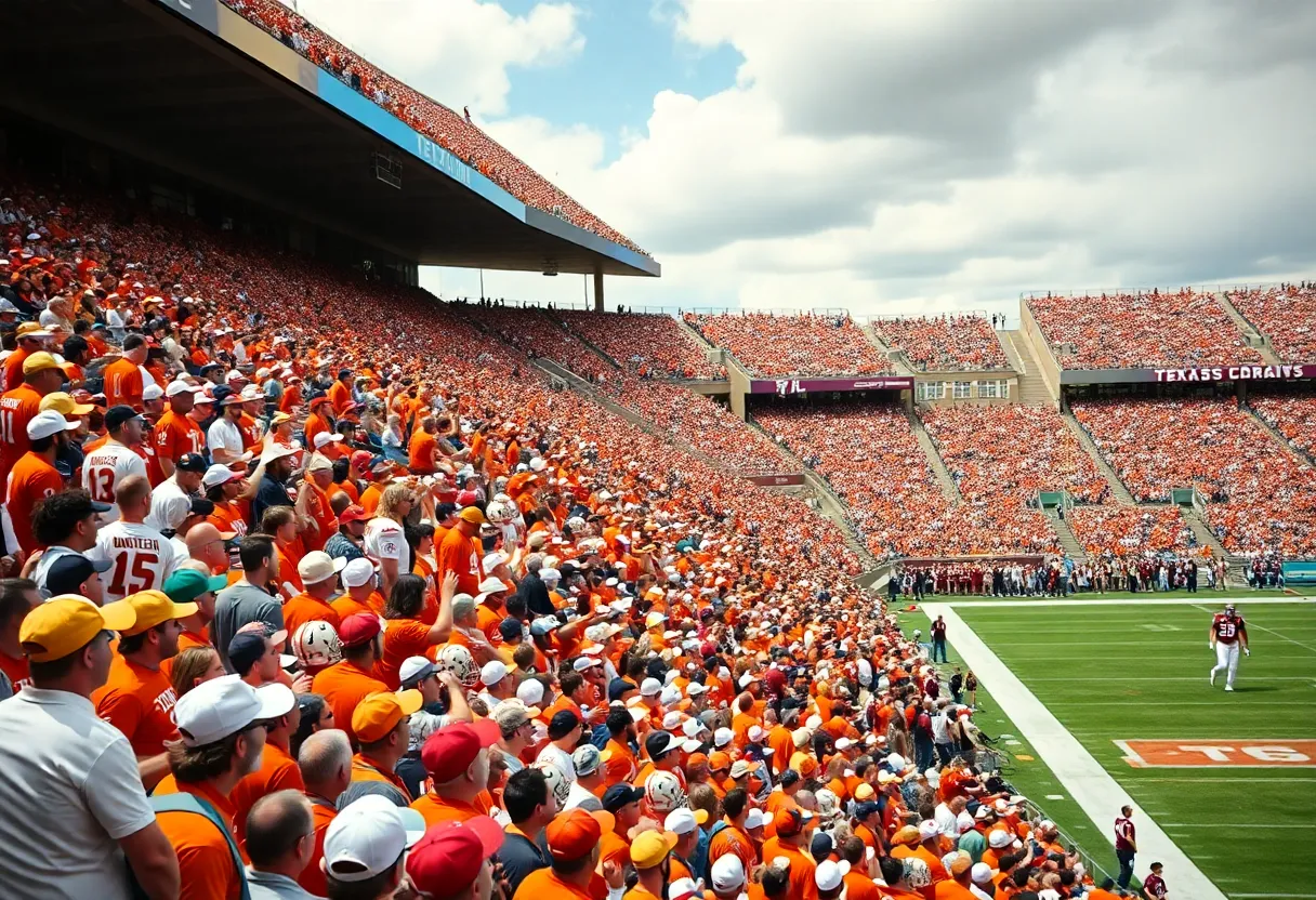 Texas Longhorns and Texas A&M fans at a college football game