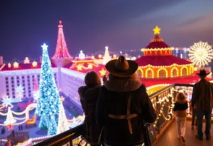 Dallas festive lights on hotel rooftop during holiday season
