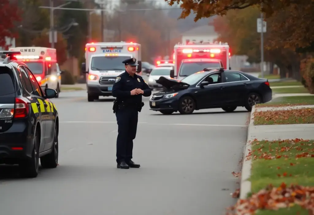Police investigating a wrong-way crash scene on a suburban street during Thanksgiving.