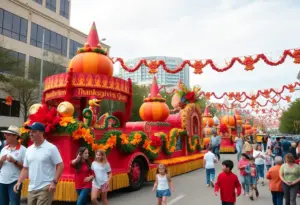 Families celebrating Thanksgiving with parades and activities in Houston
