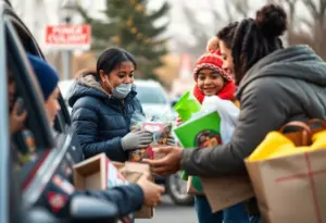 Families participating in a Thanksgiving turkey giveaway in Harris County