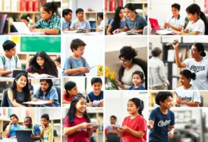 A collage of students from Houston's top middle schools participating in various activities.