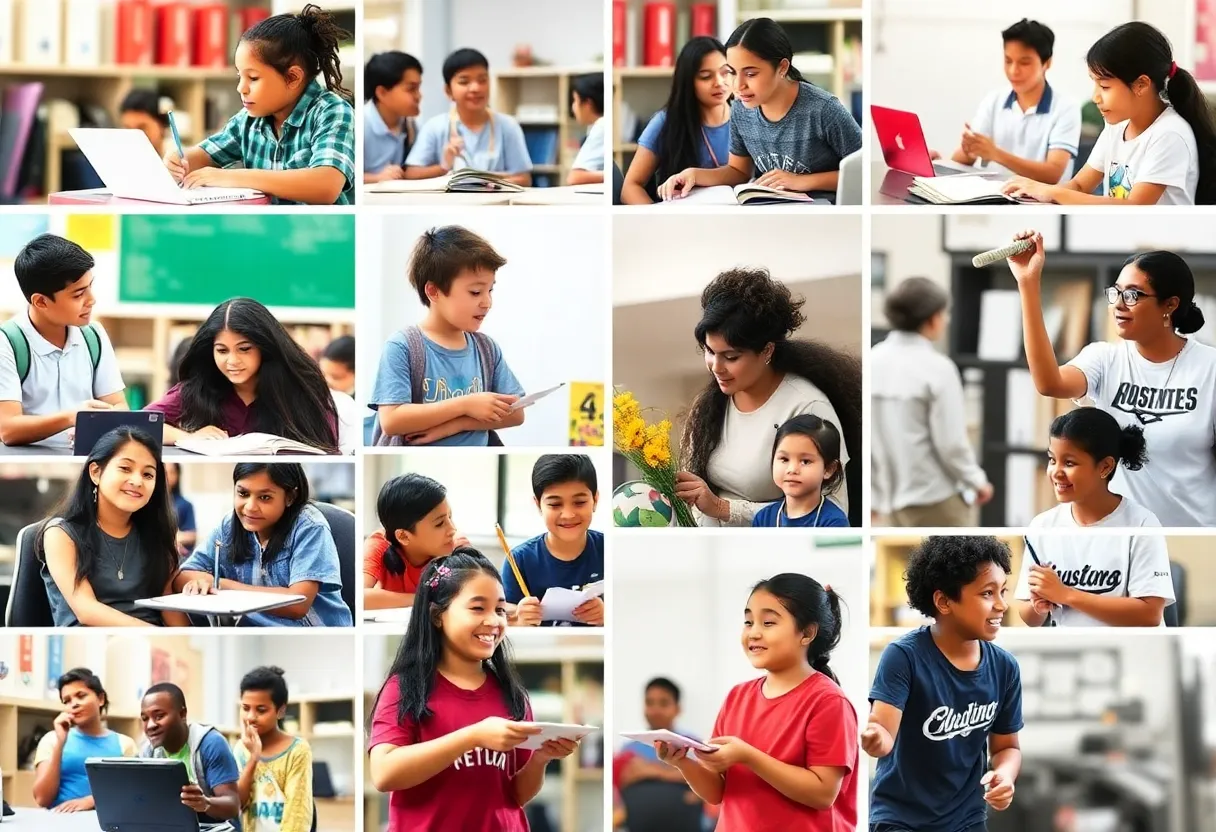 A collage of students from Houston's top middle schools participating in various activities.