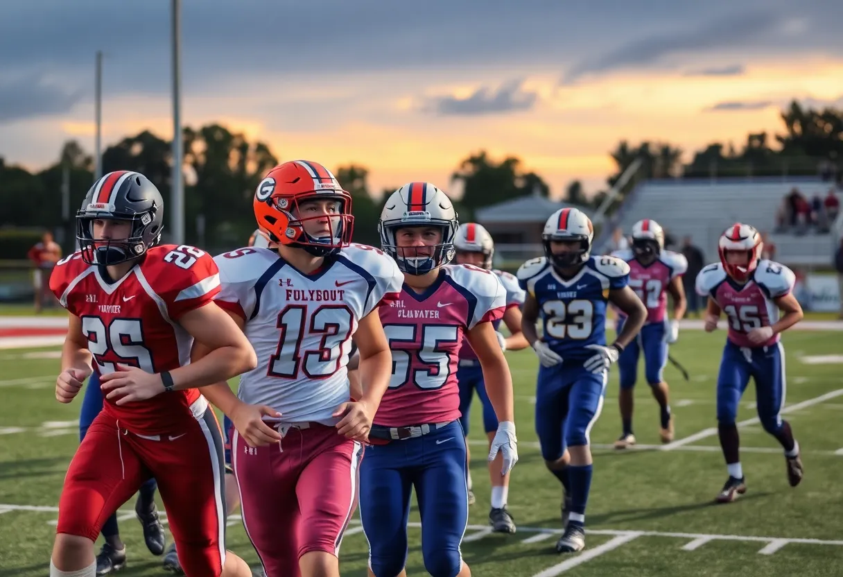 Tyler All Saints football players during playoff game