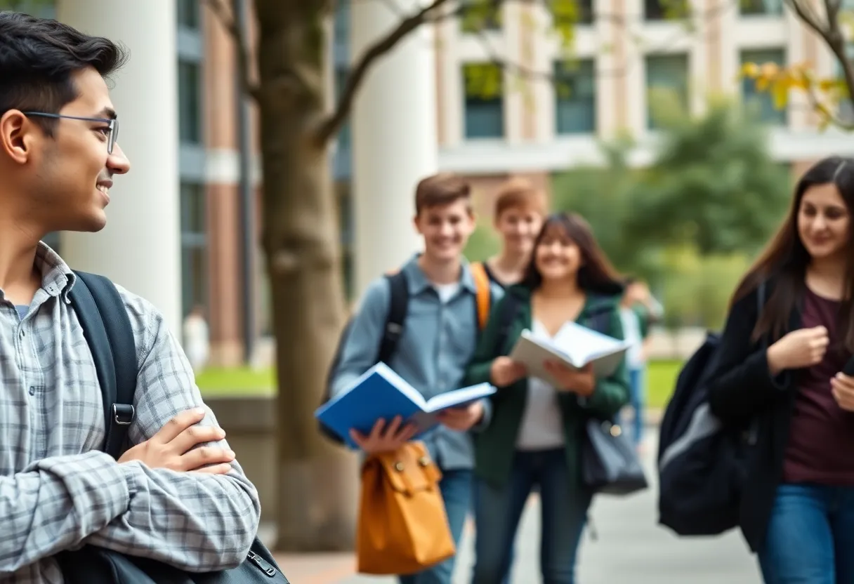 Students at UT Austin on campus focusing on studies