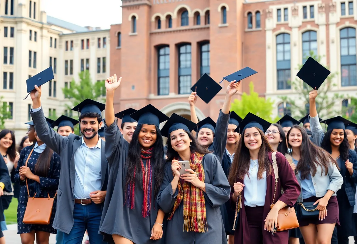 Students celebrating on campus after the announcement of tuition expansion