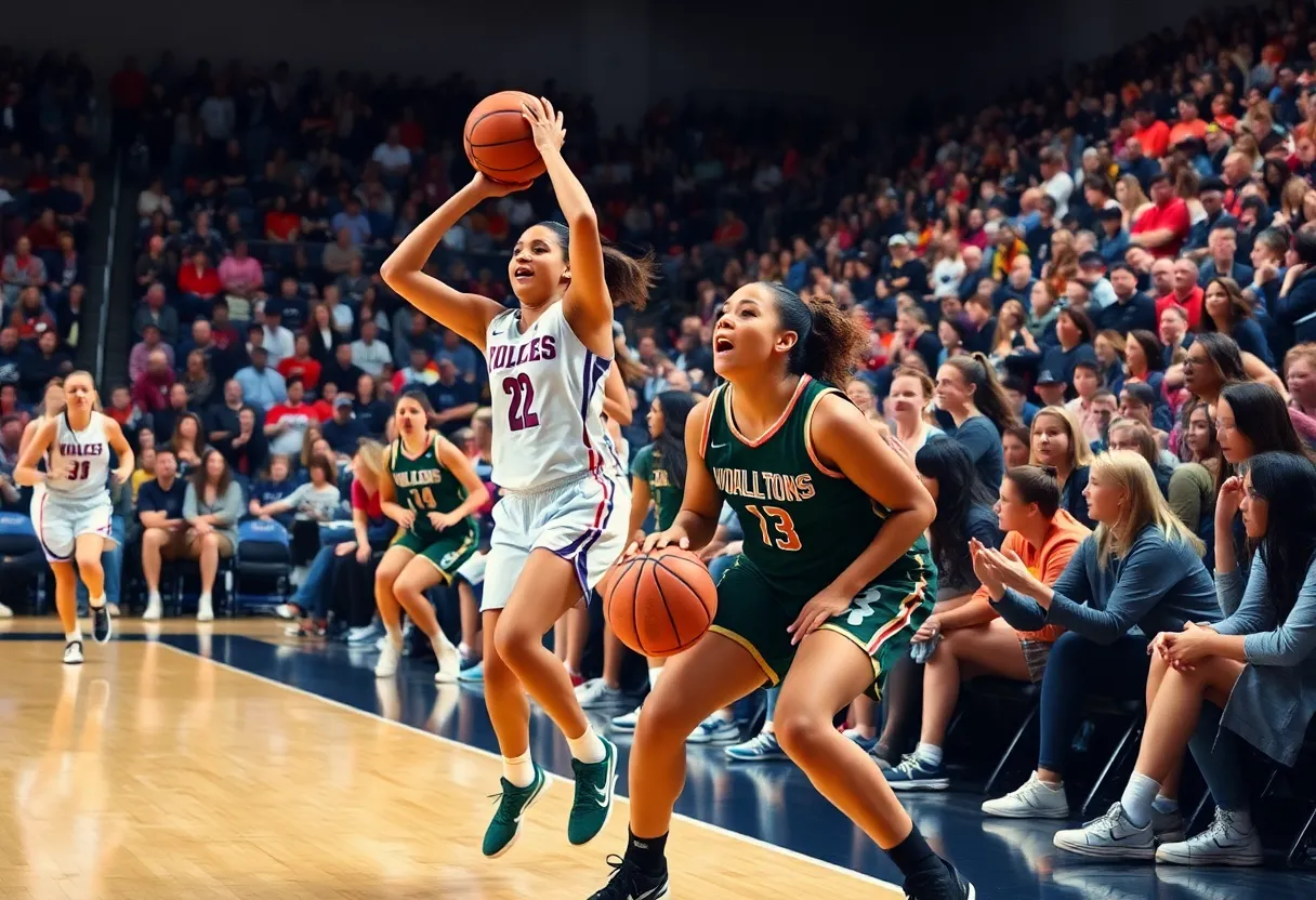 UTRGV women’s basketball players in action during the game against Houston