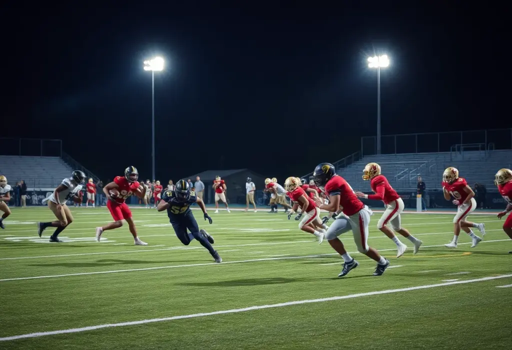 Players from Waxahachie High School celebrating after scoring a touchdown in overtime.