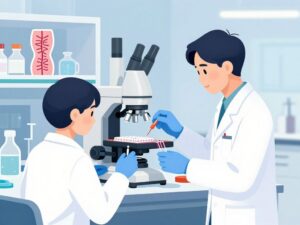Research team performing antibody modification experiments in the lab
