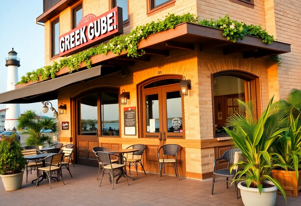 Exterior view of Bakkhus Taverna in Kemah