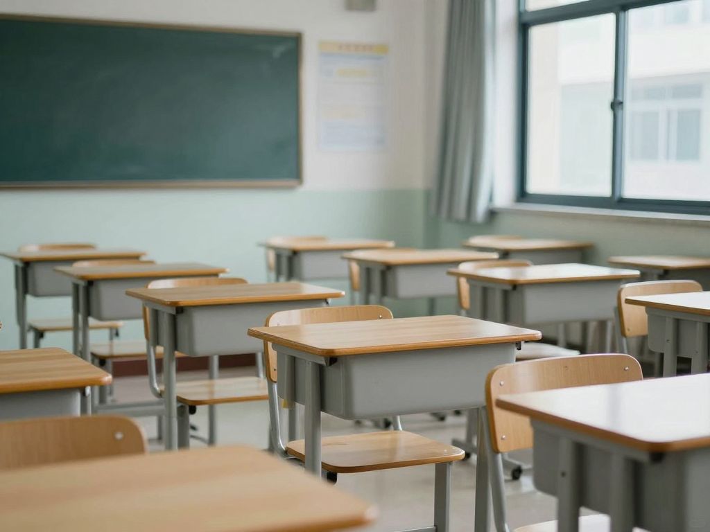 Empty classroom at Baytown High School following an incident