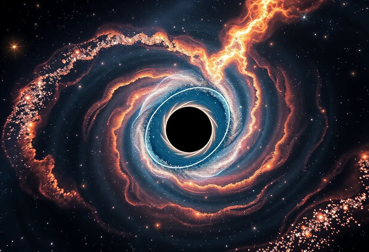Illustration of a black hole in Segue 1 galaxy with surrounding stars