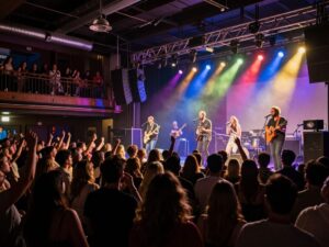 Blaggards band performing live at the Continental Club Houston with enthusiastic audience.