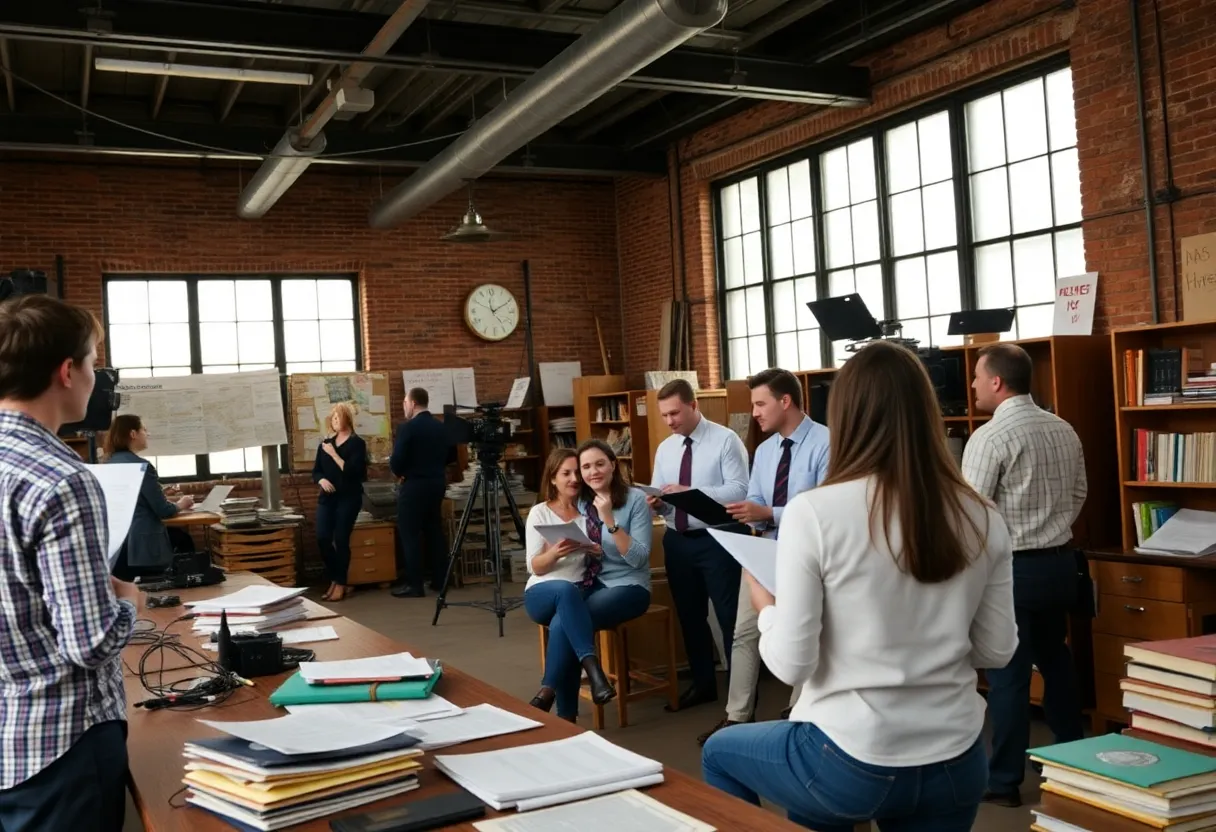 Newsroom of the Brenham Banner-Press showcasing journalists at work.