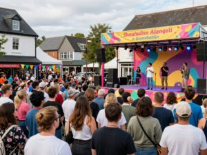 Crowd enjoying a comedy performance at a local event in Brenham