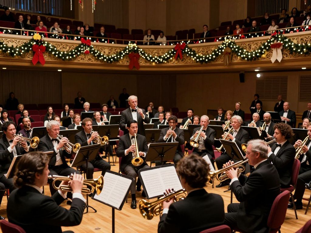 Audience enjoying the Canadian Brass holiday concert at Stude Concert Hall