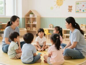 Daycare staff ensuring safety for children