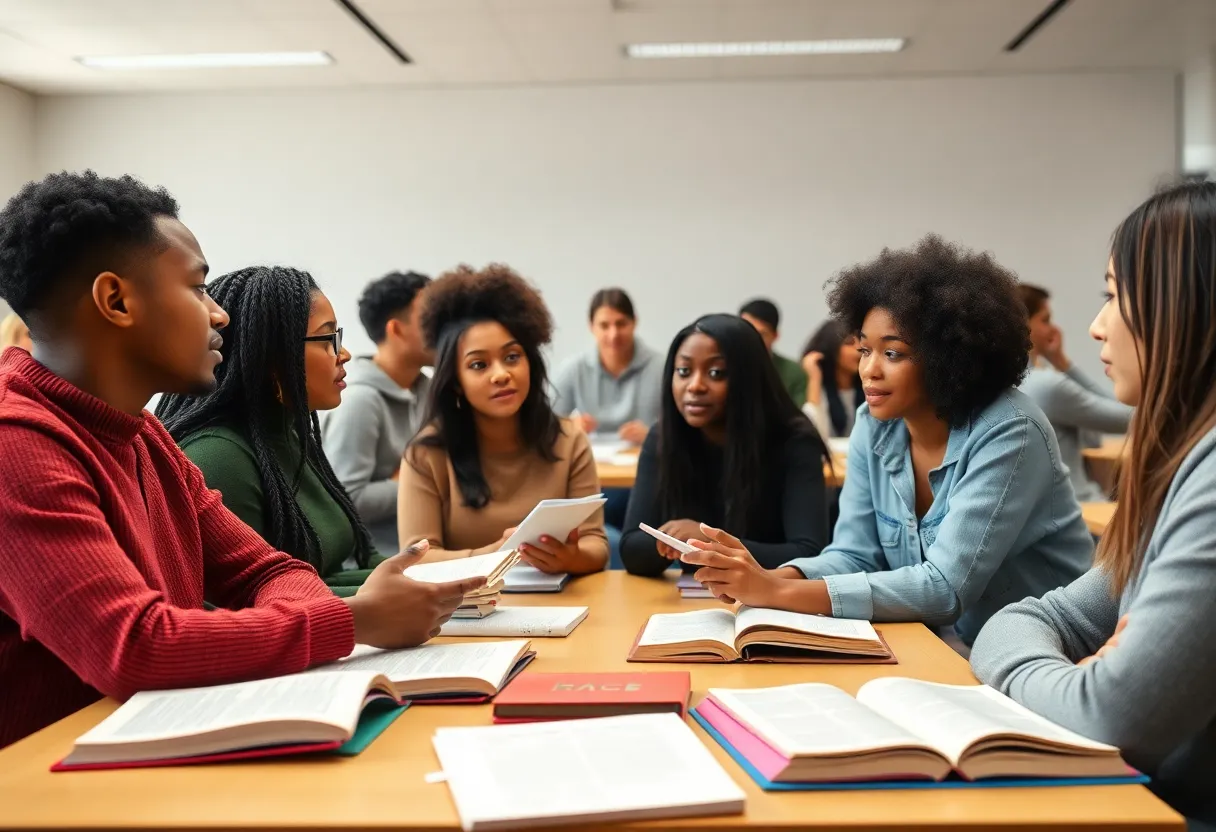 A classroom scene at Texas Tech University focusing on race and gender discussions