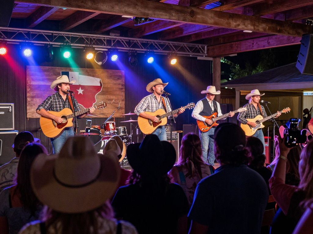 Crowd enjoying a Clint Black concert with country-themed decorations