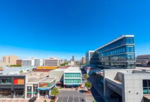 Aerial view of commercial real estate district