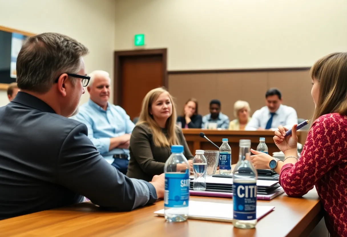 Community members attending a city council meeting in Conroe.