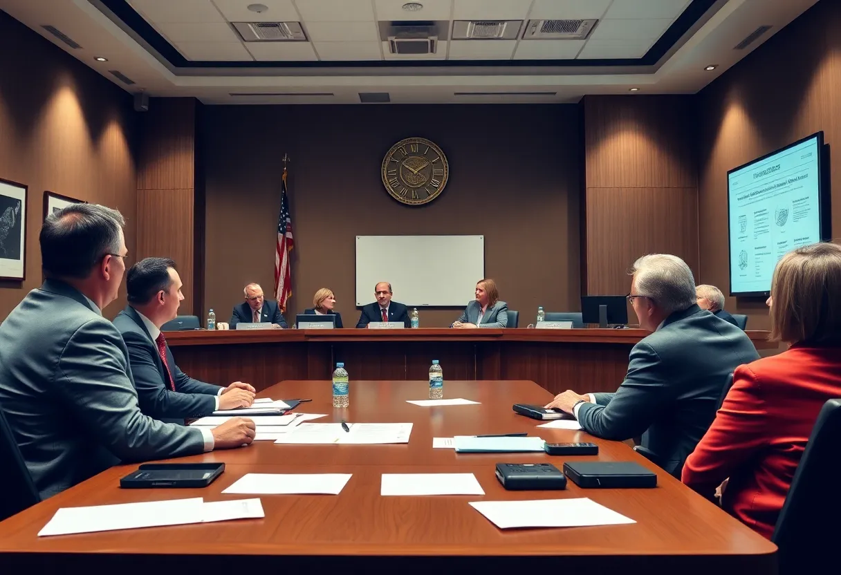 City council meeting discussing budget proposals