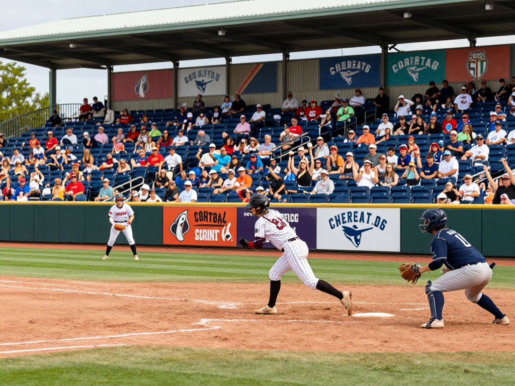 Softball game at Cougar Softball Stadium with fans cheering.