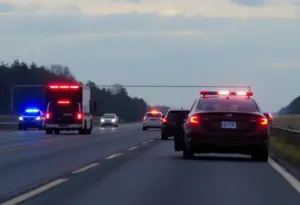 Scene of a head-on collision with emergency responders present.