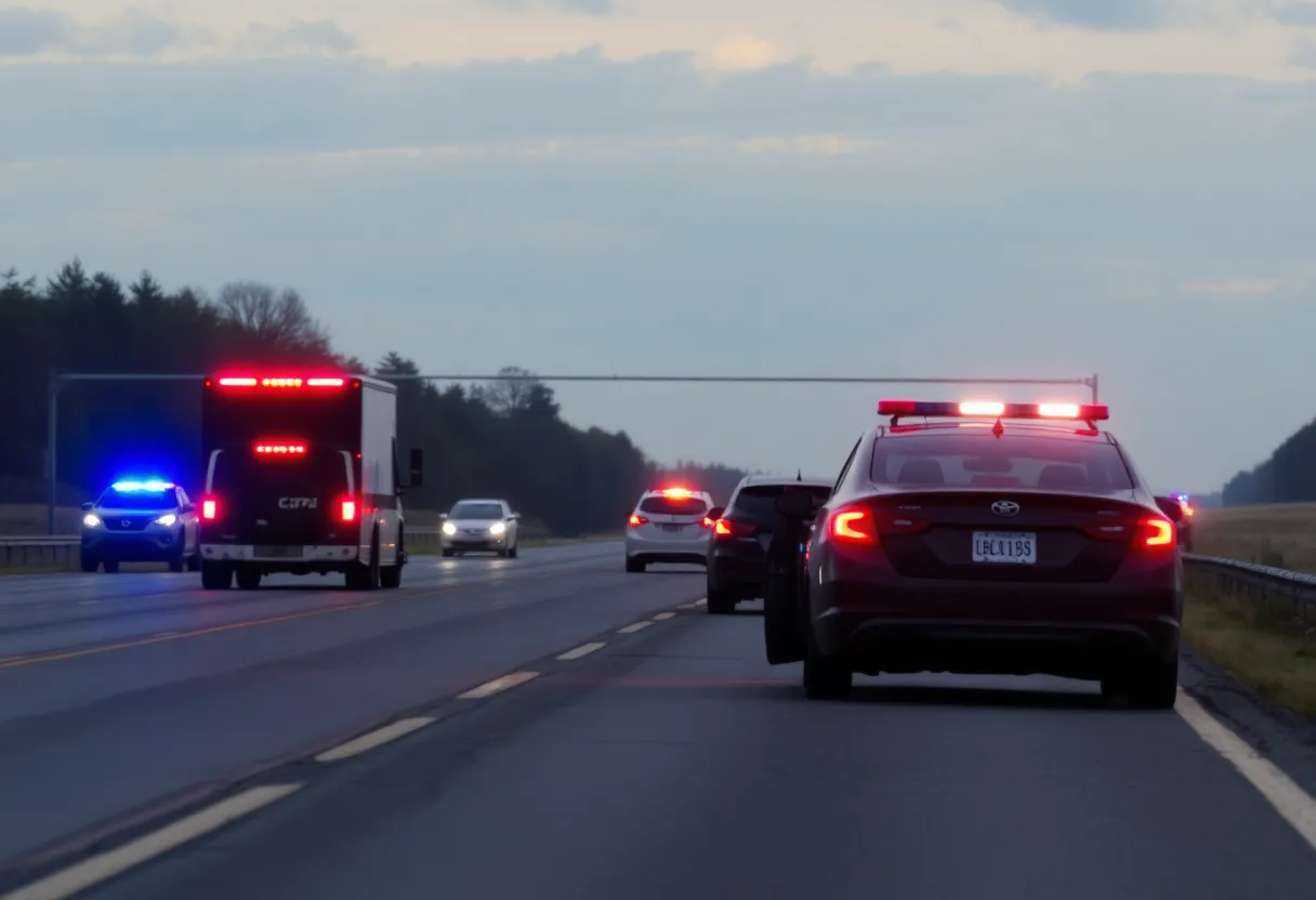 Scene of a head-on collision with emergency responders present.
